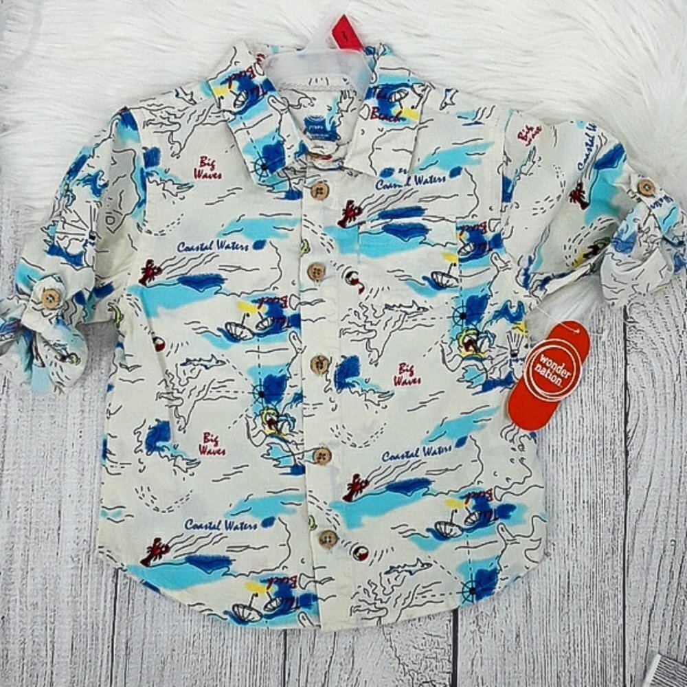 Wonder Nation Shirt Toddler Boys Nautical Print Beach Button Down Shirt